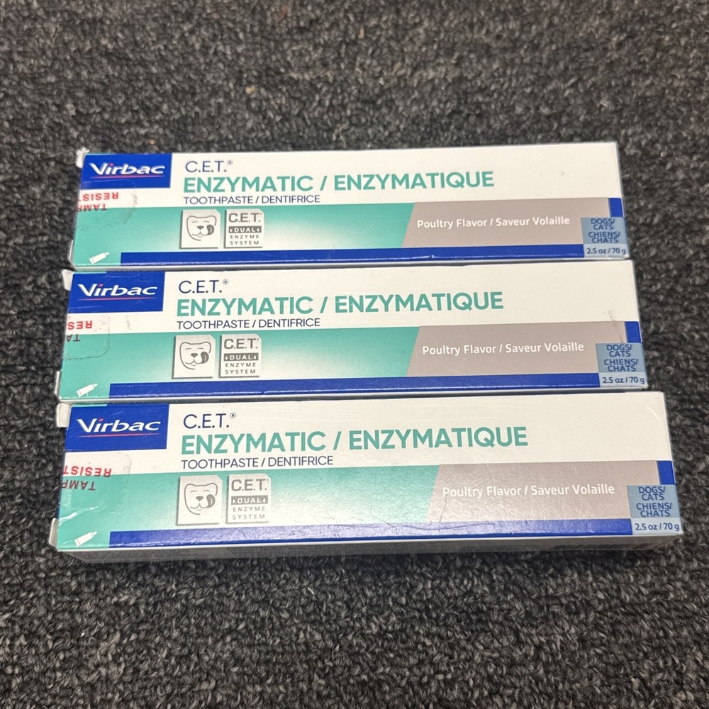 Virbac C.E.T. Enzymatic Toothpaste Dogs Cats Poultry 2.5oz EXP 11/2028 (3-pack)